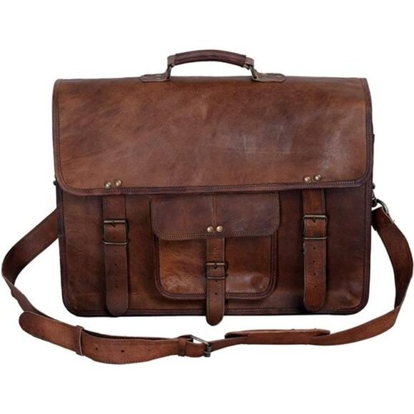 18 INCH Leather Briefcase Laptop Messenger Bag Satchel Office computer bag for m